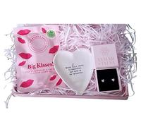 Tamar and Talya Jewellery Gift Box Love Treat Hamper For Women - Sterling Silver Pink CZ Studs in Box, Ceramic Heart Dish with Message, Kiss Gummie Treats. Gift Wrapped.