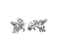 Tamar and Talya Sterling Silver Unicorn Stud Earrings with CZ Crystals, 7mm x 10mm