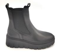 Tamaris 25489 Black Leather Platform Wedge Ankle Boot Elastic 5cm Rubber Sole