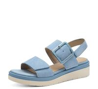 Tamaris Comfort Women’s Flat Leather Sandals with Buckle, Lt Blue Suede, 5 UK