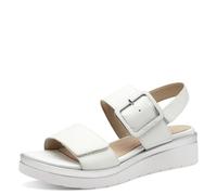 Tamaris Comfort Women’s Flat Leather Sandals with Buckle, White/Silver, 5 UK