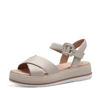 Tamaris Comfort Women’s Flat Leather Sandals with Velcro, Lt Grey, 4 UK