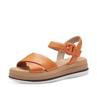 Tamaris Comfort Women’s Flat Leather Sandals with Velcro, Orange, 7,5 UK