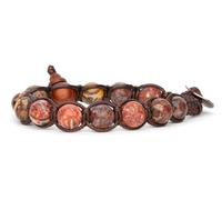 Tamashii Original Tibetan 1 round bracelet made with natural stone jasper leopard skin and brown cord. Unisex.Tg single, cotton, jasper