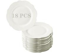TAMAYKIM 18 Pieces 6.5 Inch Porcelain Dinner Plates, Lotus Leaf Shape Dessert Plate, Appetizer Plates, Small Dinnerware Sets, Scratch Resistant, Microwave, Oven, and Dishwasher Safe, White