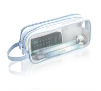 TamBee Clear Pencil Case for Exams, Small See Through Transparent Mesh Pencil Case for Boys Girls Pen Cases with 2 Compartments Zipper, Pen Pouch Bag Stationery Storage Organizer (Light Blue)