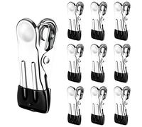 TamBee Clothes Pegs For Washing Line Pegs Stainless Steel Laundry Pegs Clothes Pins Clips Strong Metal Clothes Pegs Storm Pegs for Clothes Jeans Socks Towel Photos, Pack of 10(Black)
