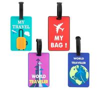 TamBee Luggage Tags 4pcs Travel Suitcases Luggage Tags Labels Secure Baggage Tags Labels with Buckles Name ID Card, Unique Plane Series (Plane Set, 4 Pack)