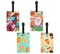 TamBee Luggage Tags 4pcs Travel Suitcases Luggage Tags Labels Secure Luggage Baggage Tags Labels with Buckles and Name ID Card (Summer Beach Set, 4 Pack)