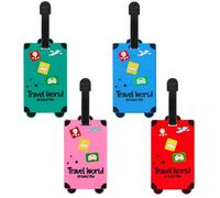 TamBee Luggage Tags for Suitcases Luggage Tags Labels Travel Suitcase Secure Baggage Labels with Buckles and Name ID Card, Unique Beach Series (Travel World Set, 4 Pack)