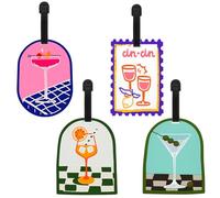 TamBee Luggage Tags for Suitcases Luggage Tags Labels Travel Suitcase Secure Baggage Labels with Buckles and Name ID Card, Unique Retro Cocktail Series (Retro Cocktail Set, 4 Pack)