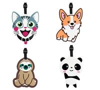 TamBee Luggage Tags for Suitcases Luggage Tags Labels Travel Suitcase Tags Secure Luggage Baggage Tags Labels with Buckles and Name ID Card (Animal Set, 4 Pack)
