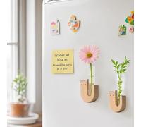 TamBee Magnetic Wall Hanging Plant Propagation Stations 2pc Wooden Wall Planter Glass Plant Propagation Stations Fridge Magnet Sticker, Test Tube Glass Flower Plants Magnet Vase for Home Office