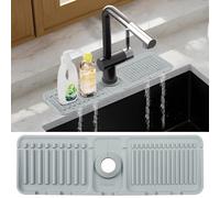 TamBee Silicone Sink Faucet Mat, 45x14cm Kitchen Sink Splash Guard, Silicone Draining Sink Mat Tap Drying Mat for Kitchen Bathroom Counter Wash Basin (Grey)