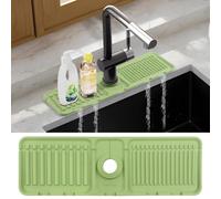 TamBee Silicone Sink Faucet Mat, 45x14cm Kitchen Sink Splash Guard, Silicone Draining Sink Mat Tap Mat Drying Mat for Kitchen Bathroom Counter (Green)