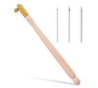 Tambour Hook Wood Handle Embroidery Crochet with 3 Needles Tambour Hooks Kit Latch Beaded Needle French Drum Hooks for Sequin Beading Knitting DIY Sewing