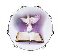 Tambourine 10 inch Dove Bible Double Row Jingle Tambourine for Adults,Handbell Clap Drum Tambourine for Pray Church Party Musical Instrument (10 inch Dove)