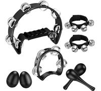 Tambourine, 4 Bells Tambourine, Wrist Bells, Metal Jingles Hand Held Percussion,Tambourine For Adults,Half Moon Tambourine And Egg Shakers, Sand Hammer