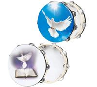 Tambourine 8/10 Inch Double Layer Hand Solid Wood Hand Held Tambourine with Double Row Jingles Reflective Percussion Instrument(Color 19)