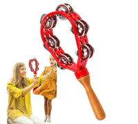 Tambourine Double Jingles - Wooden Handle Percussion, Metal Bell Instrument | Rustproof Musical Equipment, Lightweight Rhythm Accessory, Compact Sound Enhancer for Concert Classroom Worship Practice