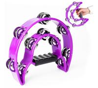 Tambourine Double Row Metal Jingles Half Moon Musical Instruments Tamborines Musical Instrument for Adult Hand Held Percussion for Party, Church (Purple)