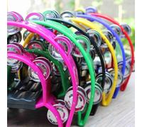 Tambourine, Double Row Metal Jingles Hand Held Percussion Tambourine Bells Half Moon Handbell Musical Instrument for KTV Party with Ergonomic Handle Grip (Red)