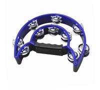 Tambourine, Double Row Metal Jingles Hand Held Percussion Tambourine Bells Half Moon Handbell Musical Instrument for KTV Party with Ergonomic Handle Grip (Blue)