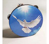 Tambourine Dove Bible Double Row Jingle Tambourine for Adults, Wooden Handbell Hand Clap Drum Percussion Instrument (Blue)