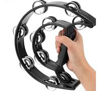 Tambourine,Half Moon Tambourine Double Row Musical Tamborines Instrument Hand Tamborine with 20 Jingles Hand Percussion Shaker Musical Instruments for Adults Party Church KTV Bar Black