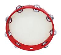 Tambourine Hand Held Drum with Metal Bell Round Musical Instrument for Music Classroom Dance Party Church Game Props(10in-Red Single Row Ringtone)
