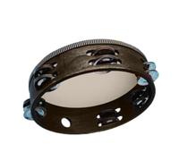 Tambourine Hand Held Drum with Metal Bell Round Musical Instrument for Music Classroom Dance Party Church Game Props(8in-Brown Double Row Ringtones)