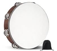 Tambourine, Tambourines for Adults, 10 Inches Wooden Hand Held Percussion Tambourine with Storage Bag, Tambourines Musical Instrument for Church, Wedding, Party, Dance, Photo Shoot