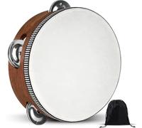 Tambourine, Tambourines for Adults, Wooden Hand Held Percussion Tambourine with Storage Bag, Tambourines Musical Instrument for Church, Wedding, Party, Dance, Photo Shoot (6")