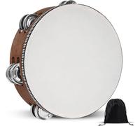 Tambourine, Tambourines for Adults, Wooden Hand Held Percussion Tambourine with Storage Bag, Tambourines Musical Instrument for Church, Wedding, Party, Dance, Photo Shoot (8")