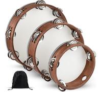 Tambourine, Tambourines for Adults, Wooden Hand Held Percussion Tambourine with Storage Bag, Tambourines Musical Instrument for Church, Wedding, Party, Dance, Photo Shoot (6"+8"+10")