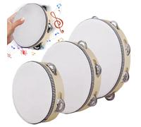Tambourines Musical Instrument Adult - Handheld Tambourine Drum with Jingle Bells 3-Piece - Hand Bell Drum for Events Beginner Training Kids Wedding Classroom Party School