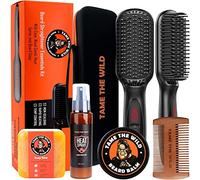 TAME THE WILD Make Your Beard BeHAVE Professional Grooming Kit for Men - Heated Iron with 12 Temperature Settings, Heat Protector Spray, Soap, Balm, Comb and Case