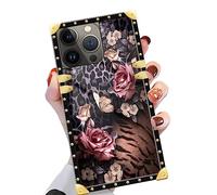 TAMEFOX Case Compatible with iPhone 15 Pro(6.7 in),Black Leopard Rose Gold Luxury Soft TPU Hard PC Back Shockproof Protective Cover Case for iPhone 15 Pro