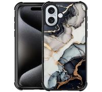 TAMEFOX Case Compatible with iPhone 16,Black Gold Marble Four Corners with Bumper Shockproof Anti-Slip Anti Drop Protective Case for iPhone 16