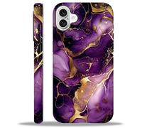 TAMEFOX Case Compatible with iPhone 16,Purple Marble Hybrid 2-Layer Hard Shell+Silicone Double Protective Cover Scratch-Resistant Shockproof Case for iPhone 16