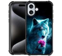 TAMEFOX Compatible with iPhone 16 Case,Wolf Rose iPhone 16 Case Four Corners with Bumper Shockproof Anti-Slip Anti Drop Protective Case for iPhone 16
