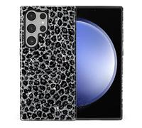 TAMEFOX Compatible with Samsung Galaxy S24 Ultra,Anti Drop Scratch Glossy Case Protective Cover-Black Leopard Cheetah Aesthetic