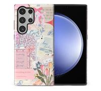 TAMEFOX Compatible with Samsung Galaxy S24 Ultra,Anti Drop Scratch Glossy Case Protective Cover-Cute Floral Girly Aesthetic Collage