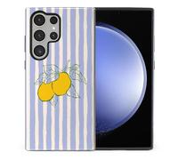 TAMEFOX Compatible with Samsung Galaxy S24 Ultra,Anti Drop Scratch Glossy Case Protective Cover-Lemons Stripes Pattern