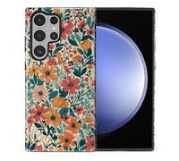 TAMEFOX Compatible with Samsung Galaxy S24 Ultra,Anti Drop Scratch Glossy Case Protective Cover-Retro Colorful Flowers