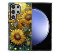 TAMEFOX Compatible with Samsung Galaxy S24 Ultra,Anti Drop Scratch Glossy Case Protective Cover-Stained Glass Stars Sunflower