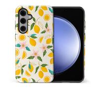 TAMEFOX Compatible with Samsung Galaxy S25,Anti Drop Scratch Glossy Case Protective Cover-Lemon Pink Flower Pattern