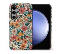 TAMEFOX Compatible with Samsung Galaxy S25 FE,Anti Drop Scratch Glossy Case Protective Cover-Retro Colorful Flowers