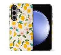 TAMEFOX Compatible with Samsung Galaxy S25 Plus,Anti Drop Scratch Glossy Case Protective Cover-Lemon Pink Flower Pattern