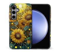 TAMEFOX Compatible with Samsung Galaxy S25 Plus,Anti Drop Scratch Glossy Case Protective Cover-Stained Glass Stars Sunflower